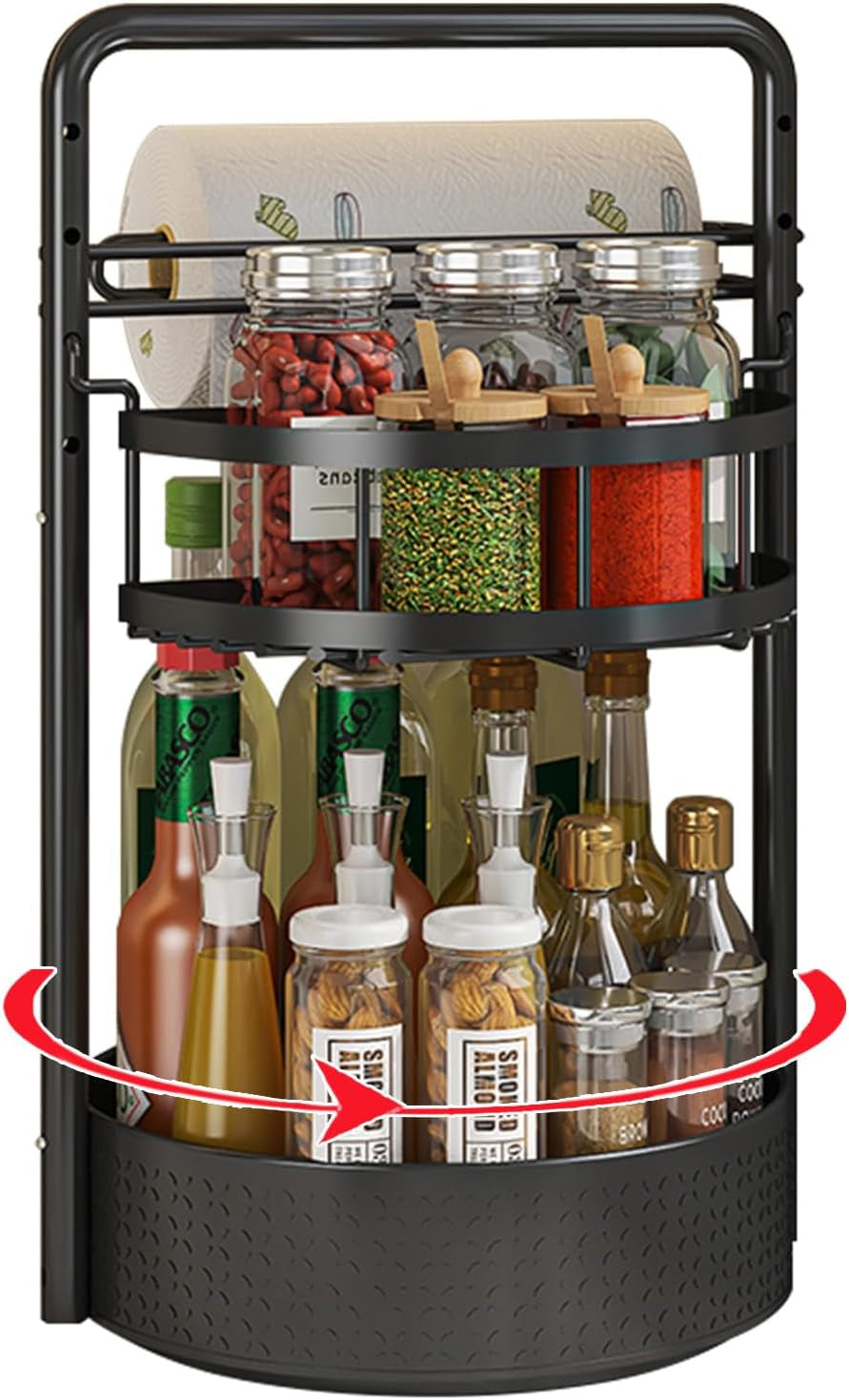 360° Rotating Spice Rack Organizer with Paper Towel Holder