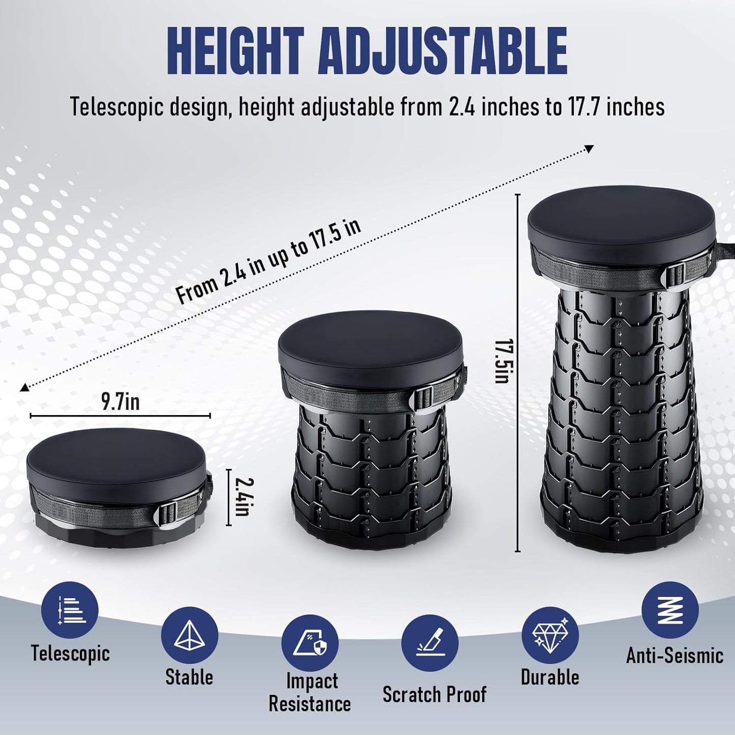Upgraded Collapsible Stool with Cushion, Camping Stools for Outdoor Camping Travel Hiking Fishing