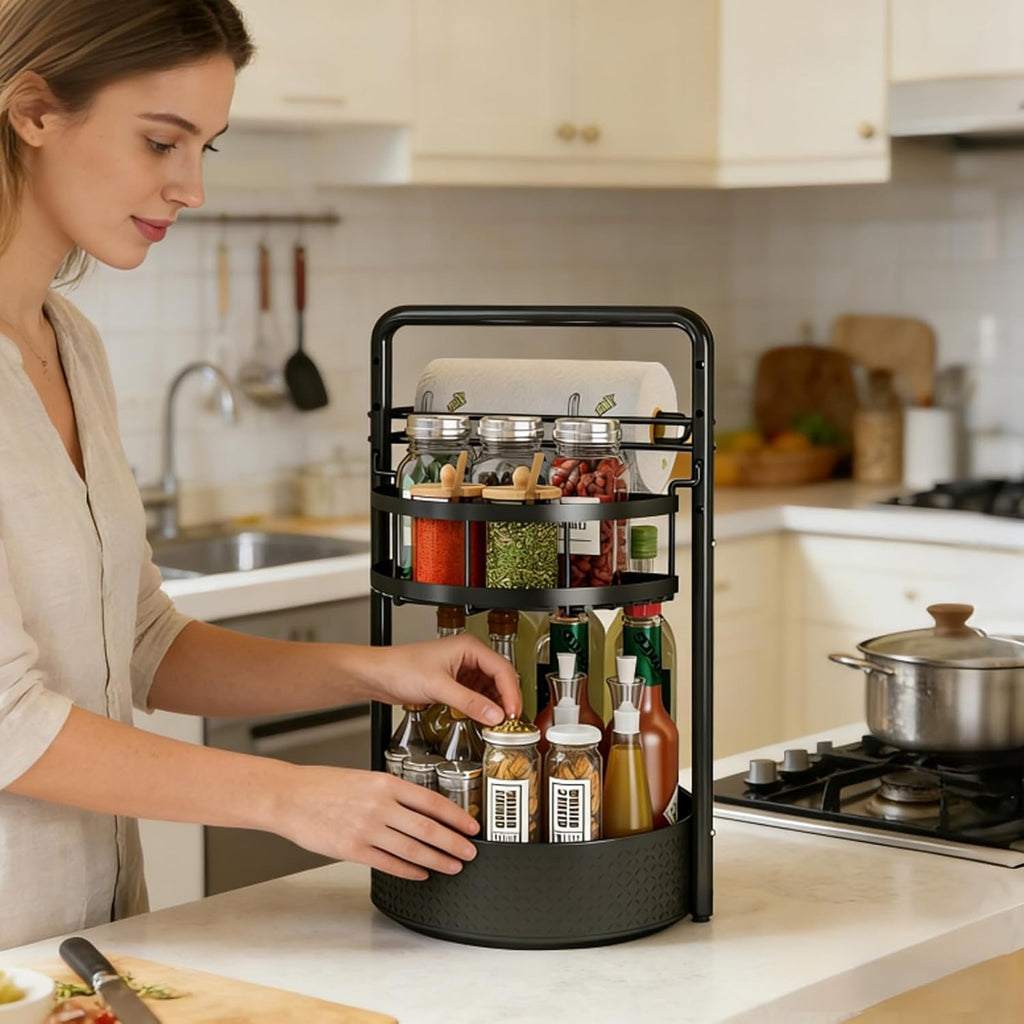 360° Rotating Spice Rack Organizer with Paper Towel Holder
