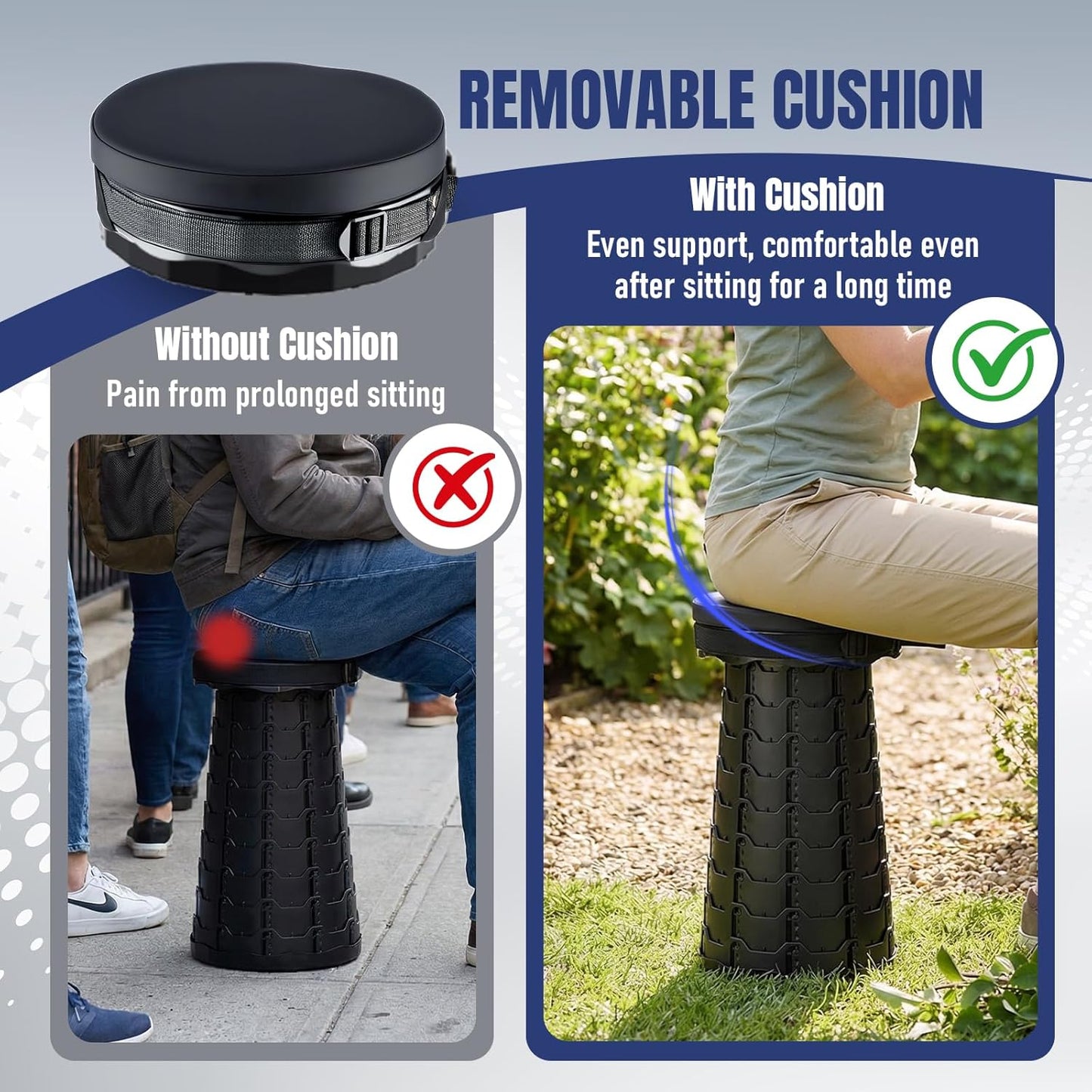 Upgraded Collapsible Stool with Cushion, Camping Stools for Outdoor Camping Travel Hiking Fishing