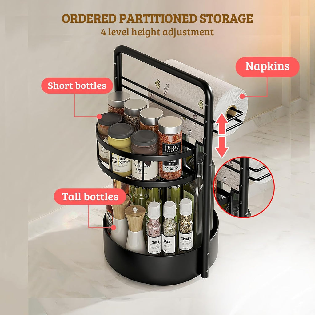 360° Rotating Spice Rack Organizer with Paper Towel Holder