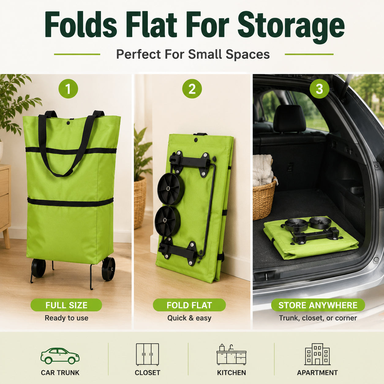 🛒2-in-1 Foldable Shopping Cart with Wheels