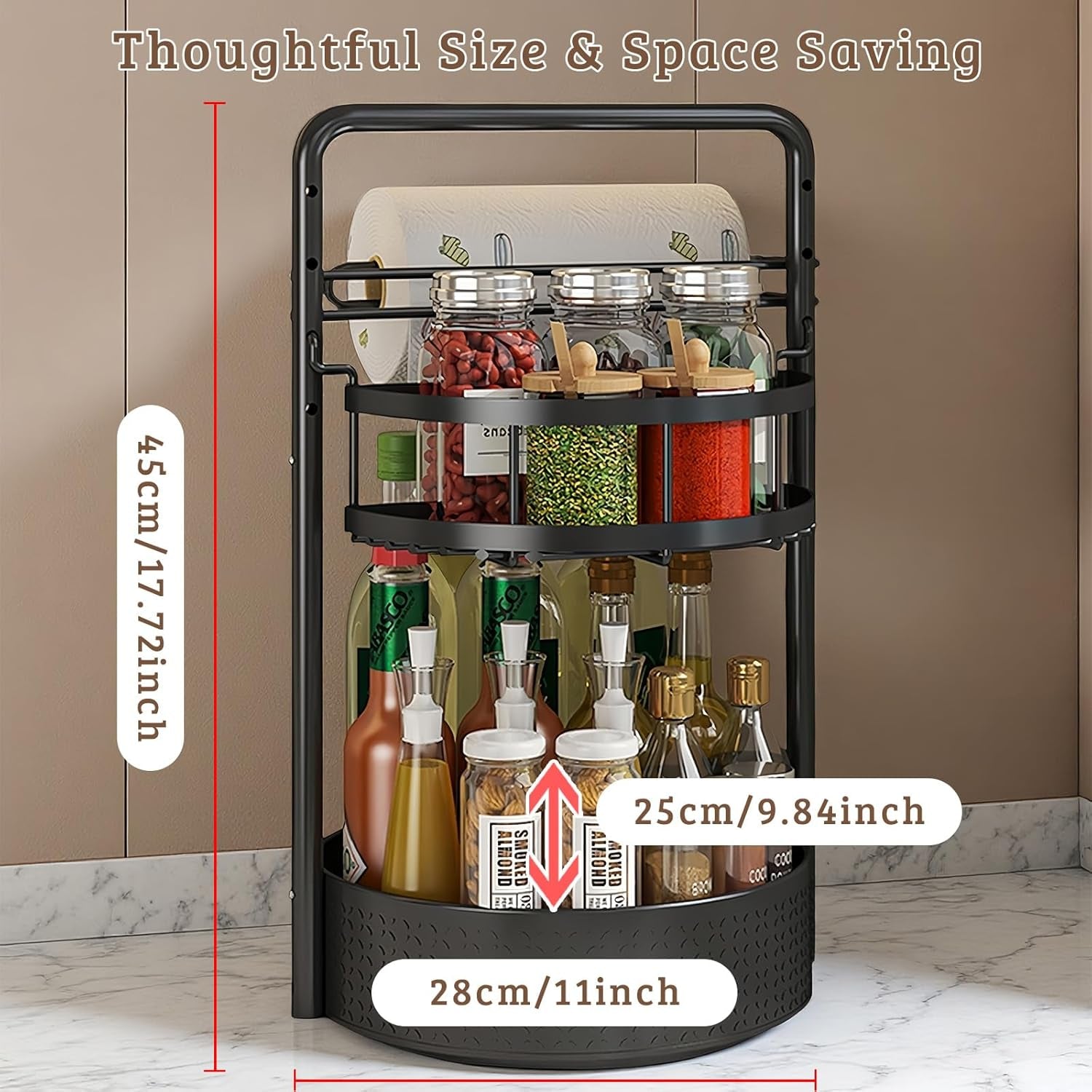 360° Rotating Spice Rack Organizer with Paper Towel Holder
