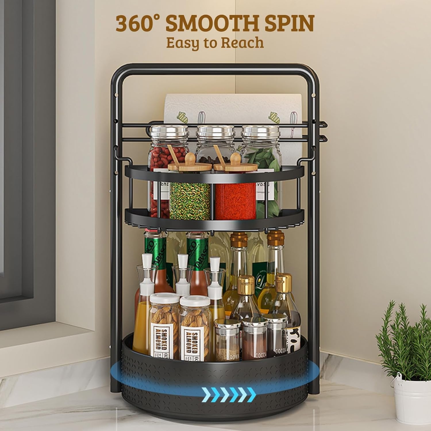 360° Rotating Spice Rack Organizer with Paper Towel Holder