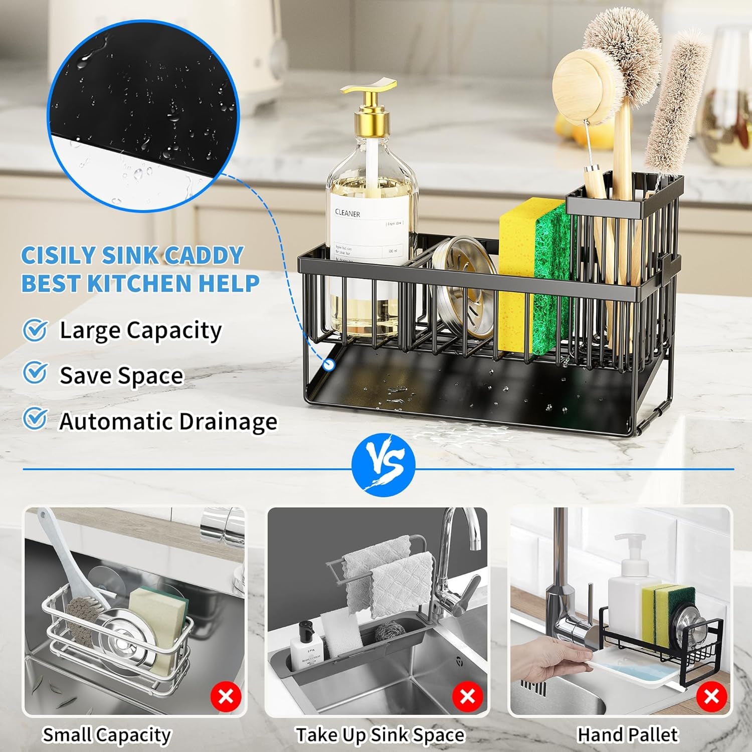 304 Stainless Steel Kitchen Sink Caddy Organizer