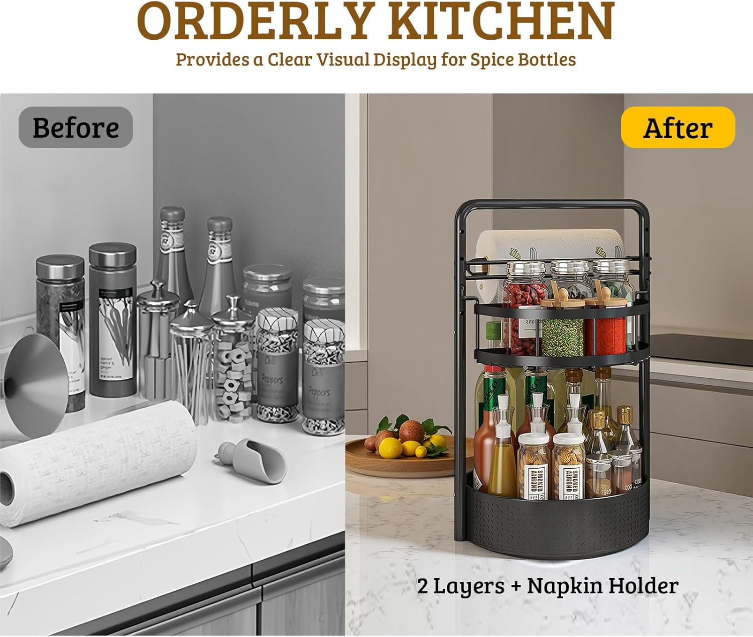 360° Rotating Spice Rack Organizer with Paper Towel Holder