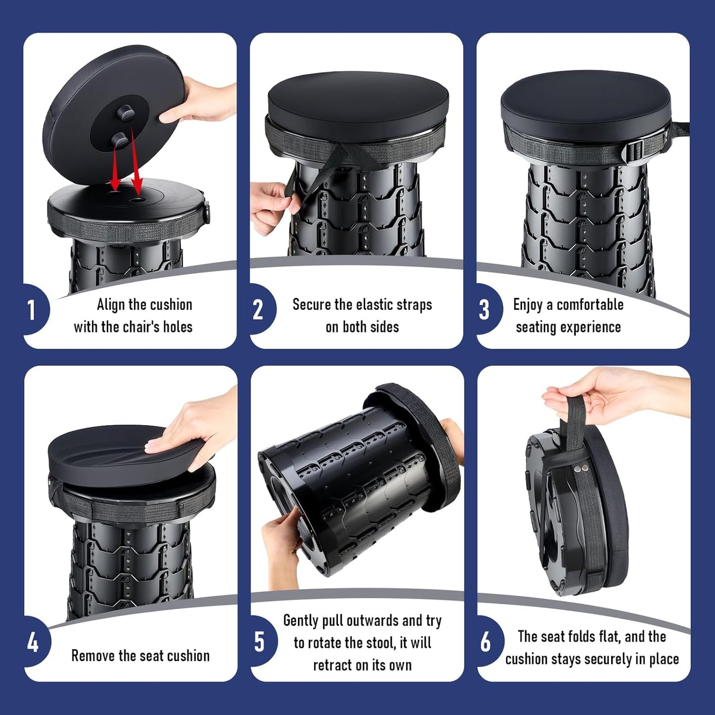 Upgraded Collapsible Stool with Cushion, Camping Stools for Outdoor Camping Travel Hiking Fishing