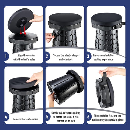 Upgraded Collapsible Stool with Cushion, Camping Stools for Outdoor Camping Travel Hiking Fishing