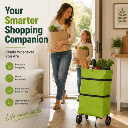 🛒2-in-1 Foldable Shopping Cart with Wheels