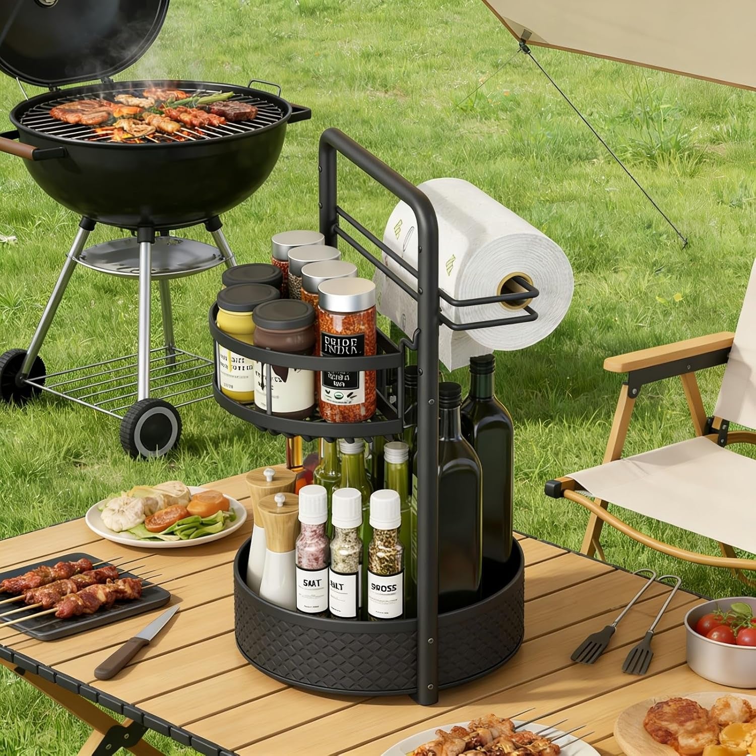 360° Rotating Spice Rack Organizer with Paper Towel Holder