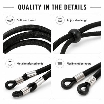 Adjustable Eyeglass Strap – Soft Suede-Like Glasses Cord with Anti-Slip Rubber Loops for Reading Glasses, Sunglasses & Everyday Wear