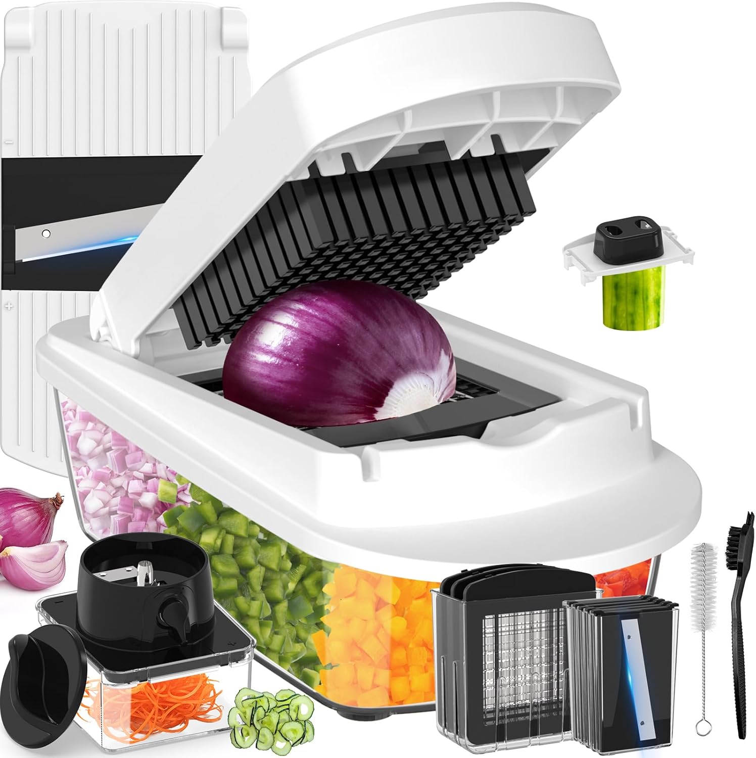 8-Blade All-in-One Vegetable Chopper & Mandoline Slicer with Container
