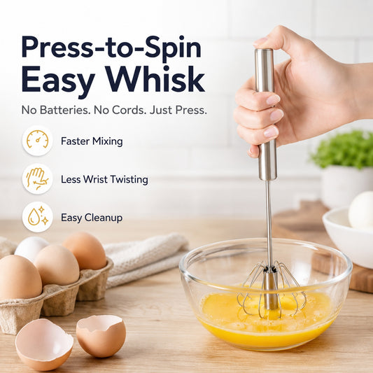 🥚✨Press-to-Spin Easy Whisk | No-Battery Hand Whisk for Eggs, Batter, Sauces & Coffee Foam