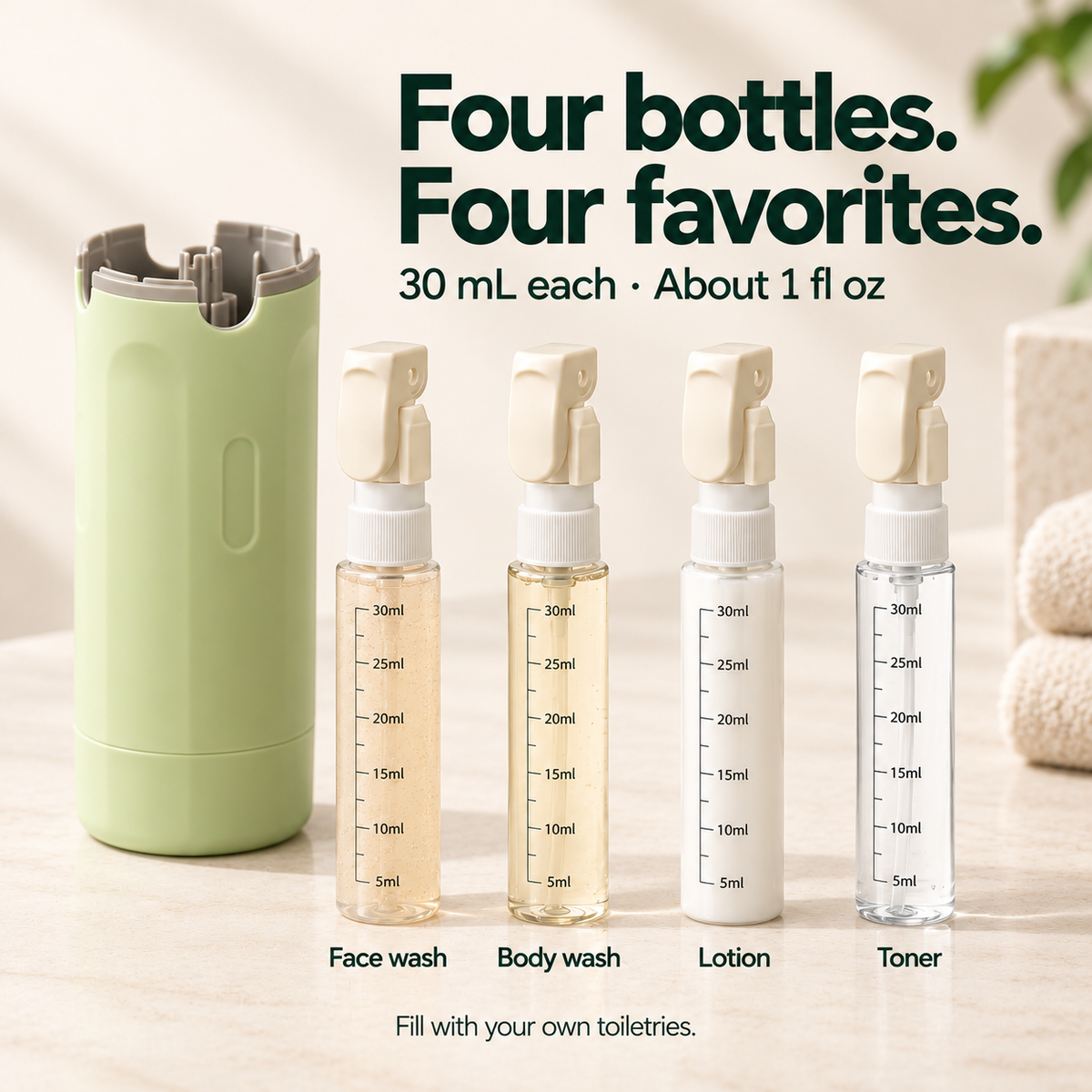 ❄️Last day of our winter limited-time sale—40% off✈️4-in-1 Travel-Size Toiletries Dispenser