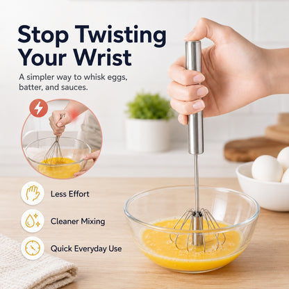 🥚✨Press-to-Spin Easy Whisk | No-Battery Hand Whisk for Eggs, Batter, Sauces & Coffee Foam
