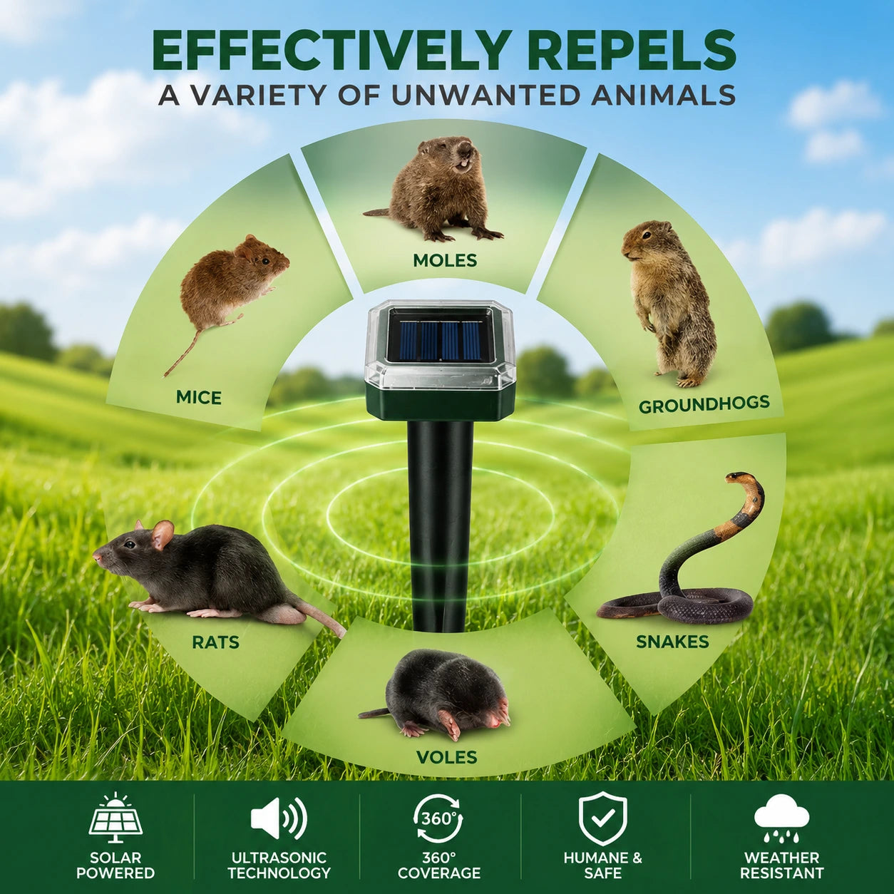 ☘️Solar Powered Waterproof Screw Mole Repellent