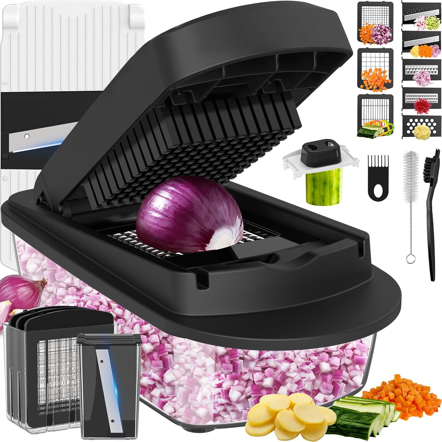 8-Blade All-in-One Vegetable Chopper & Mandoline Slicer with Container