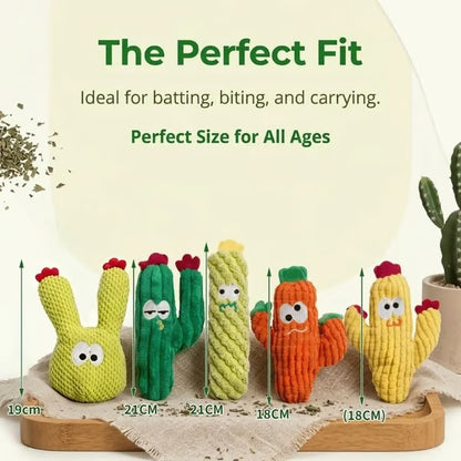 🎁🔥5pc Handmade Soft Cactus Kitten Chew Toys with Natural Catnip