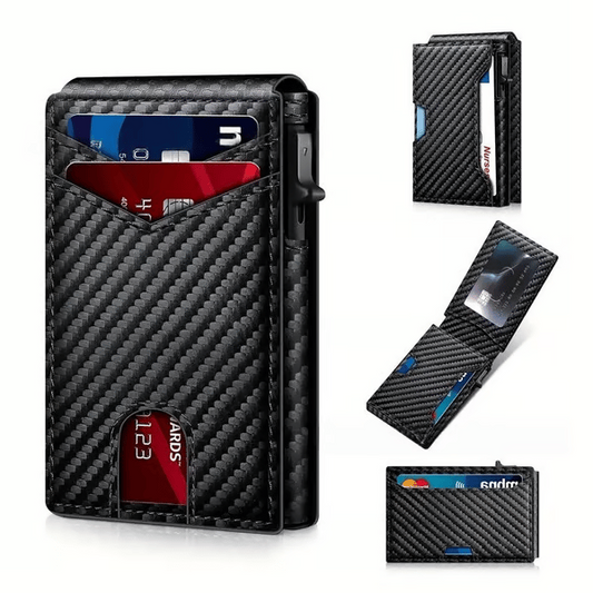 ✨Slim Wallet for Men with Pop-Up Aluminum Case, RFID Blocking & Money Clip | Minimalist Leather Bifold Card Holder