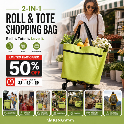 🛒2-in-1 Foldable Shopping Cart with Wheels