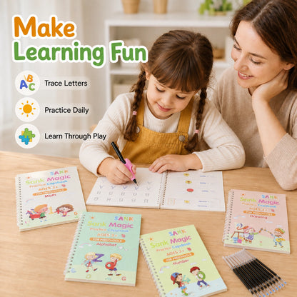 📚Magic Handwriting Practice Copybook Set (4 Books + Pen + 10 Refills + Grip)