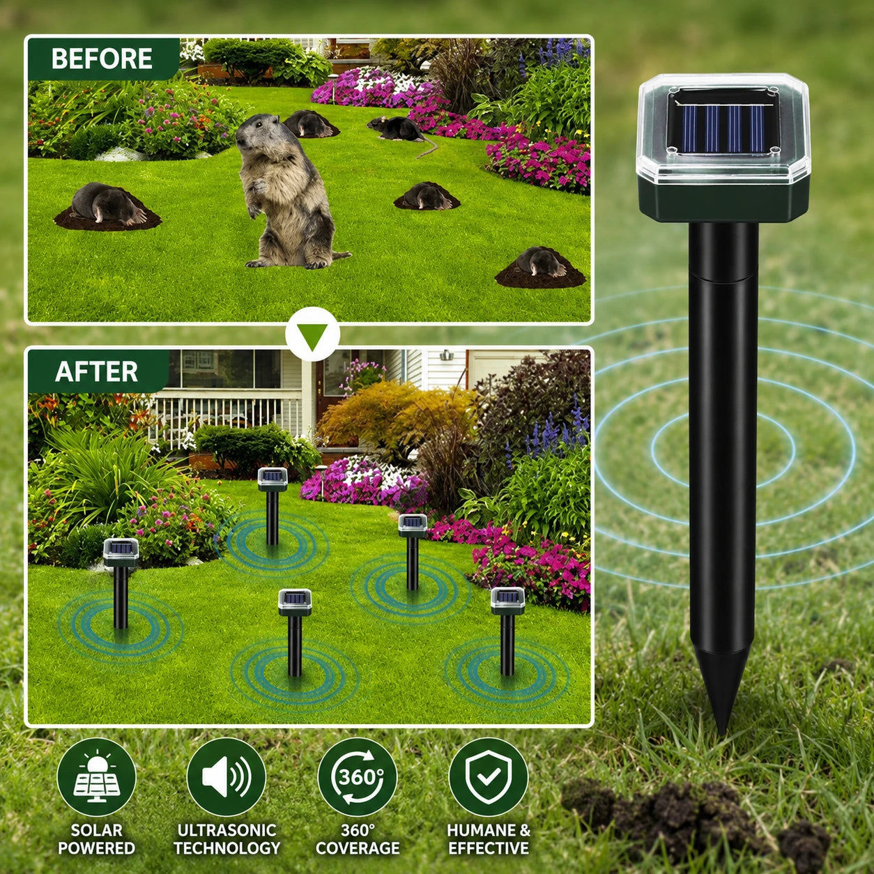☘️Solar Powered Waterproof Screw Mole Repellent