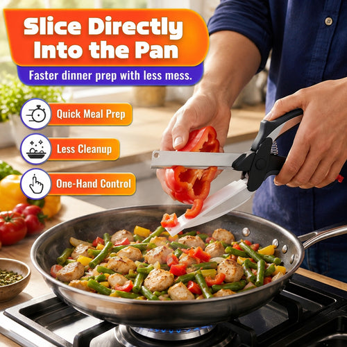 🍅 Slice, Cut & Serve Faster —✂️2-in-1 Kitchen Scissors with Built-In Cutting Board for Easy Meal Prep
