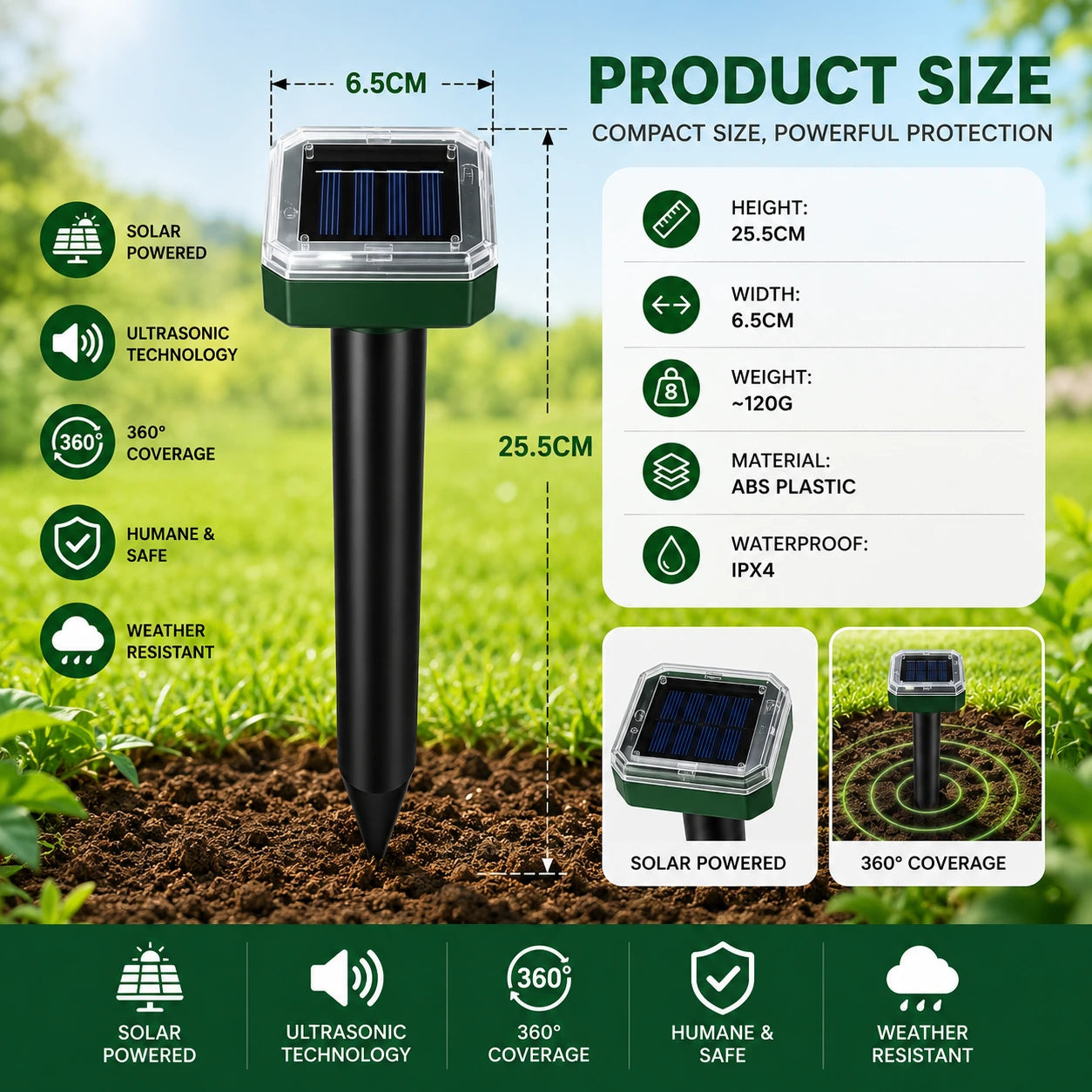 ☘️Solar Powered Waterproof Screw Mole Repellent