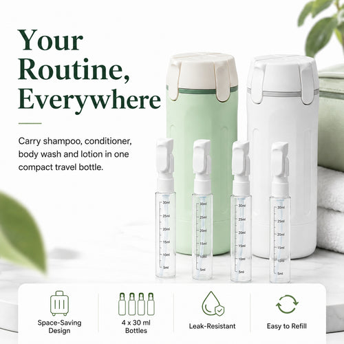 🧴 No More Leaky Travel Bottles — Portable 4-in-1 Pump Dispenser For Smarter Packing