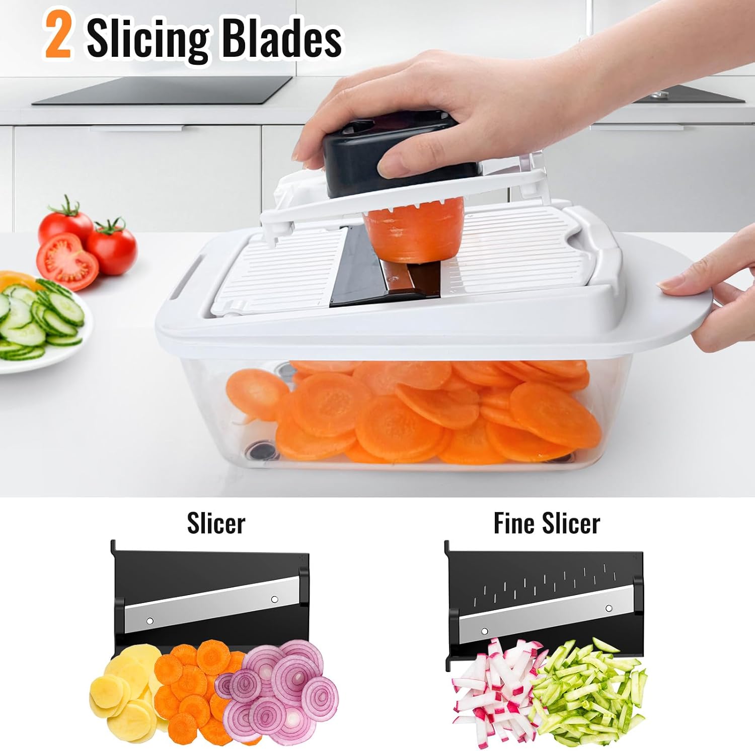 8-Blade All-in-One Vegetable Chopper & Mandoline Slicer with Container