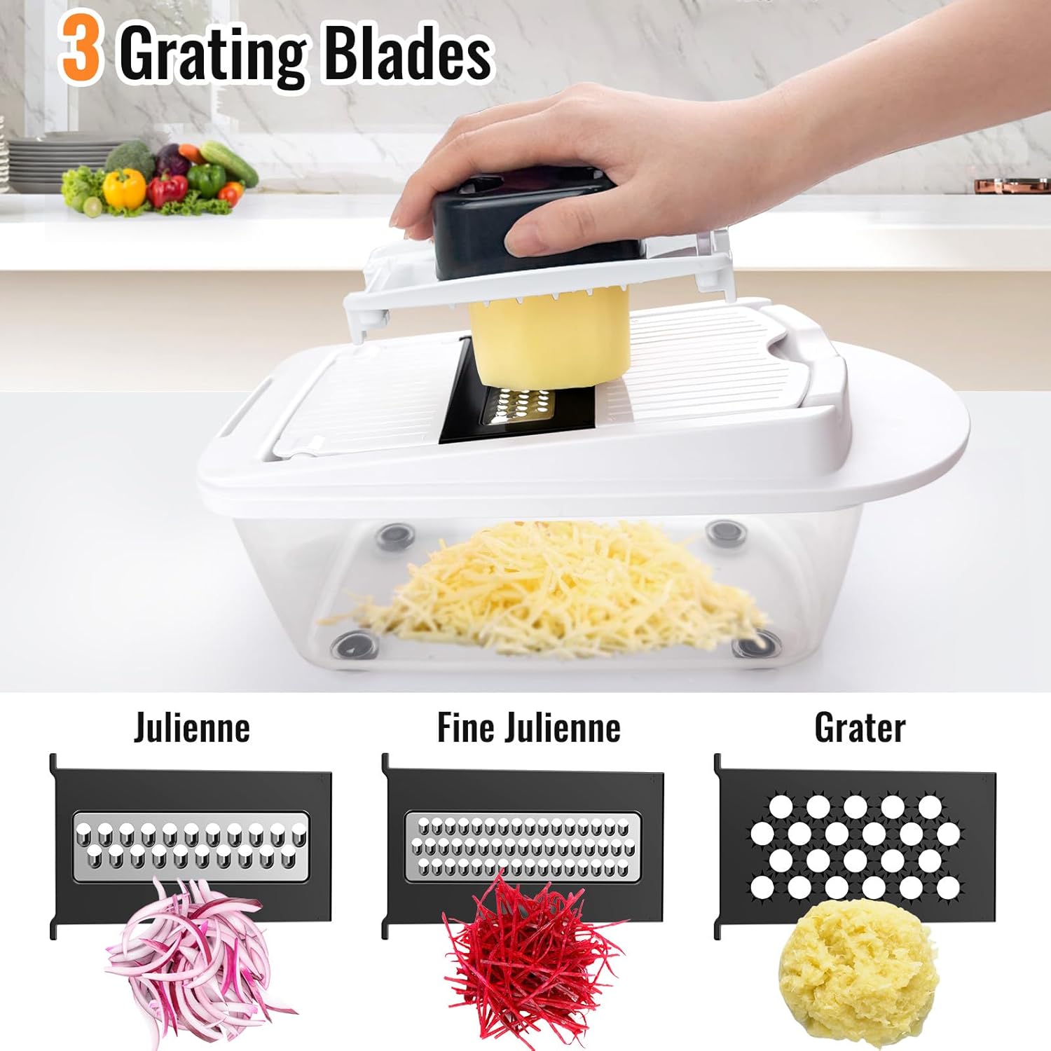 8-Blade All-in-One Vegetable Chopper & Mandoline Slicer with Container