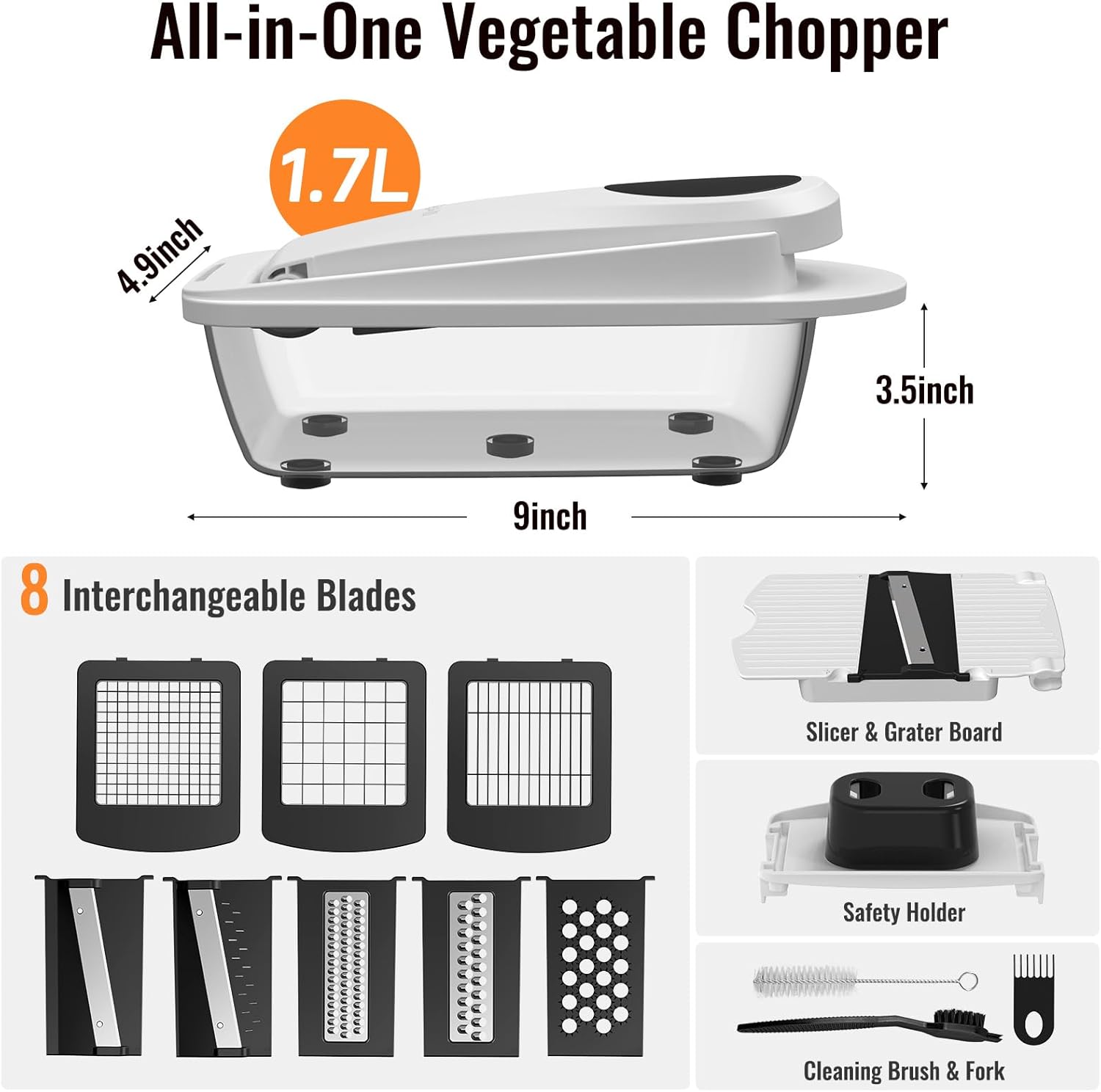 8-Blade All-in-One Vegetable Chopper & Mandoline Slicer with Container