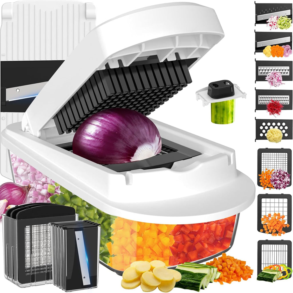 8-Blade All-in-One Vegetable Chopper & Mandoline Slicer with Container