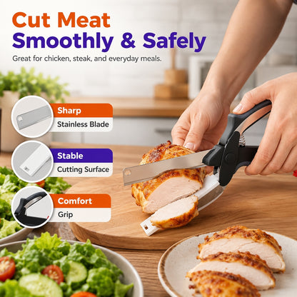 🍅 Slice, Cut & Serve Faster —✂️2-in-1 Kitchen Scissors with Built-In Cutting Board for Easy Meal Prep