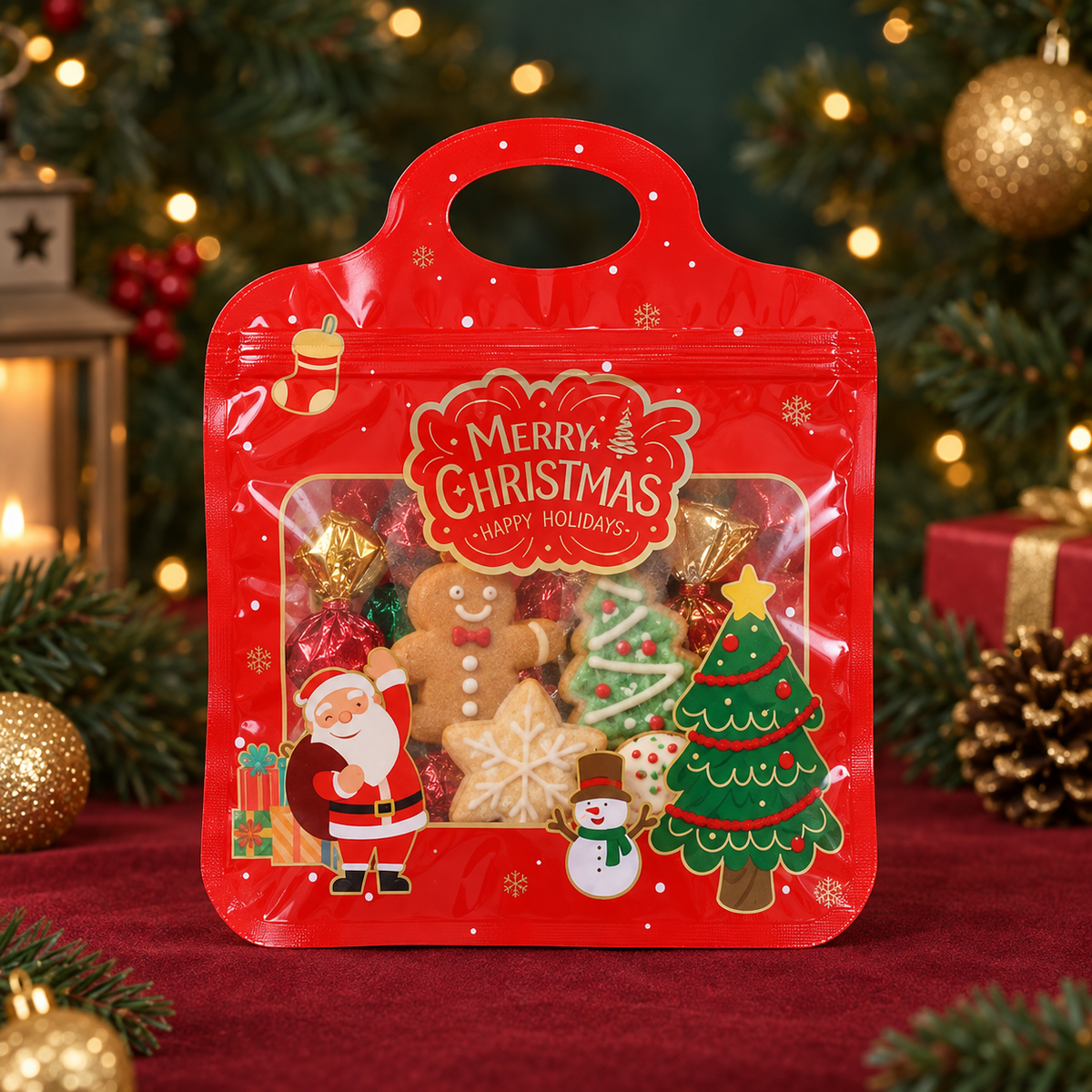 💖LAST DAY SALE 50% OFF!!🎁Easy Fill, Easy Seal🎄 Festive Self-Seal Treat Bags – Santa & Snowman Print | Resealable, Food-Safe & Perfect for Cookies, Chocolates & Little Gifts 🎅⛄