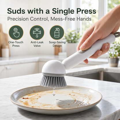 Press-to-Soap 360° Clean Brush 🧼✨No-mess clean brush with built-in soap dispenser, adjustable angles