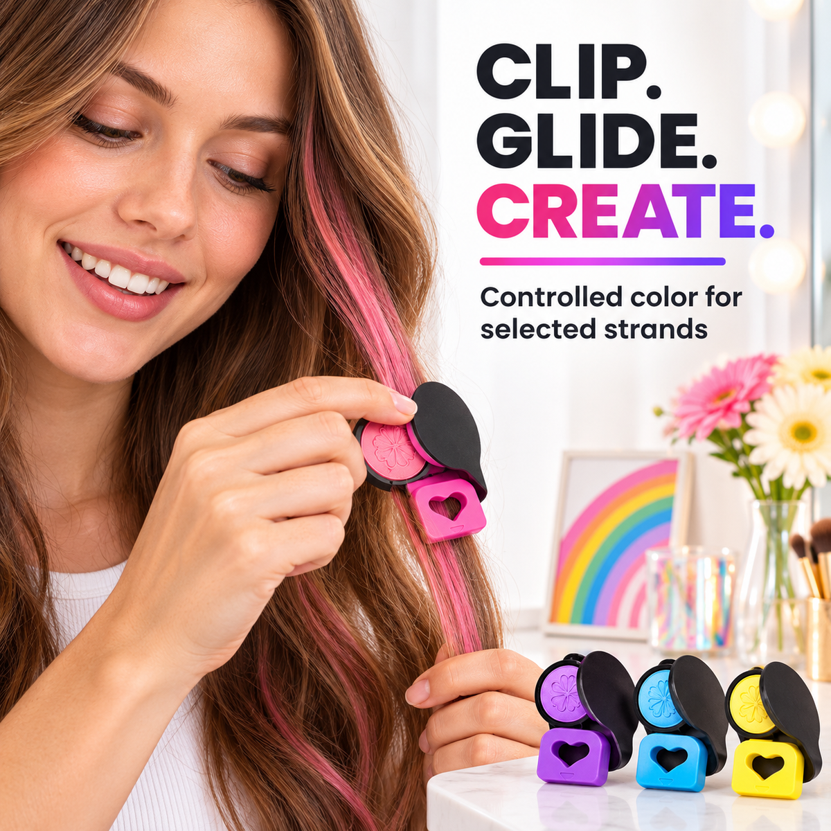 12-Color Temporary Hair Chalk Set – Clip-On Applicators for Rainbow Highlights & Festival Looks