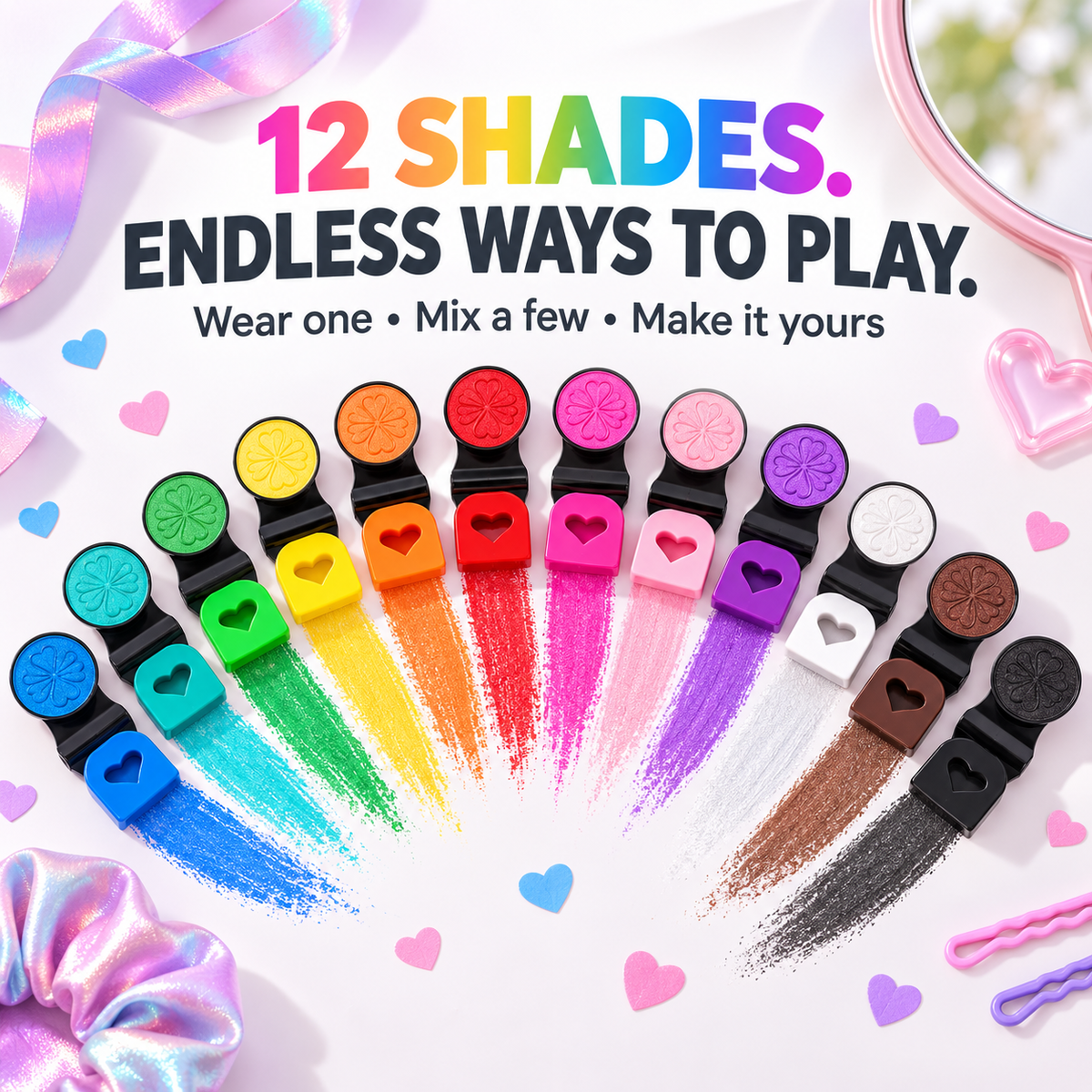 12-Color Temporary Hair Chalk Set – Clip-On Applicators for Rainbow Highlights & Festival Looks
