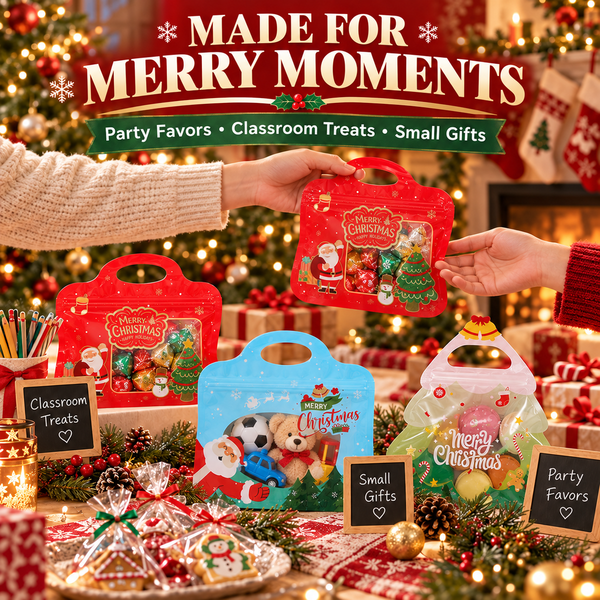 💖LAST DAY SALE 50% OFF!!🎁Easy Fill, Easy Seal🎄 Festive Self-Seal Treat Bags – Santa & Snowman Print | Resealable, Food-Safe & Perfect for Cookies, Chocolates & Little Gifts 🎅⛄