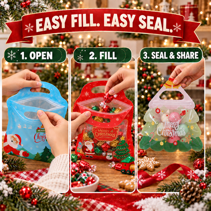 💖LAST DAY SALE 50% OFF!!🎁Easy Fill, Easy Seal🎄 Festive Self-Seal Treat Bags – Santa & Snowman Print | Resealable, Food-Safe & Perfect for Cookies, Chocolates & Little Gifts 🎅⛄