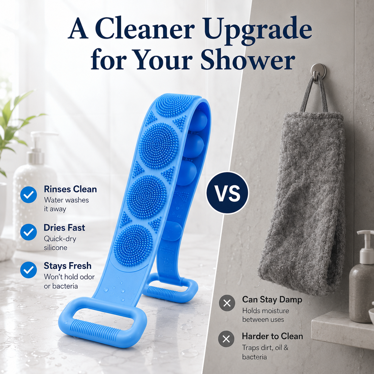 🔥LAST DAY -BUY 2 GET 2 FREE-$8.74 EACH🎁 Double-Sided Silicone Back Scrubber – Long Exfoliating Bath Brush🛁
