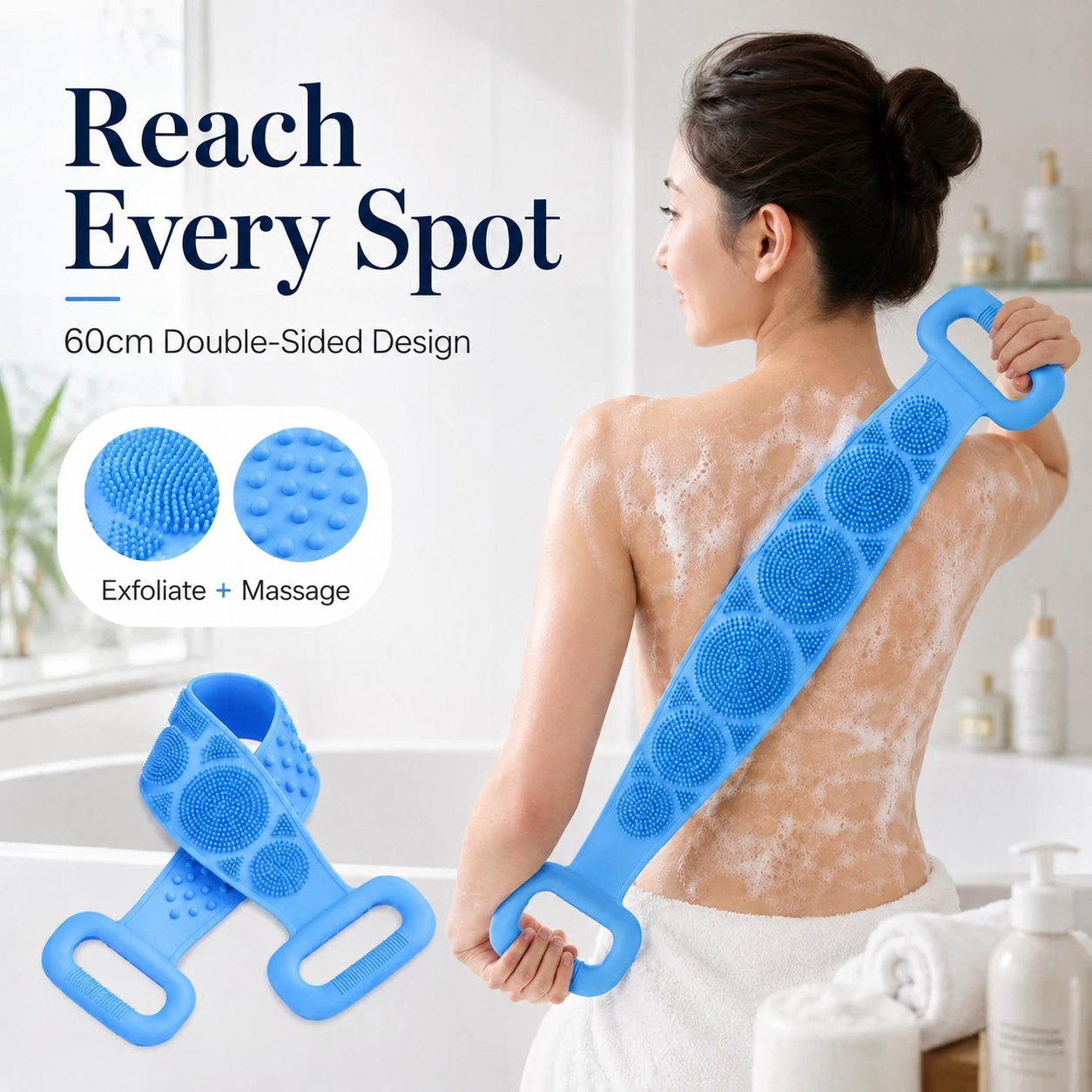 🔥LAST DAY -BUY 2 GET 2 FREE-$8.74 EACH🎁 Double-Sided Silicone Back Scrubber – Long Exfoliating Bath Brush🛁
