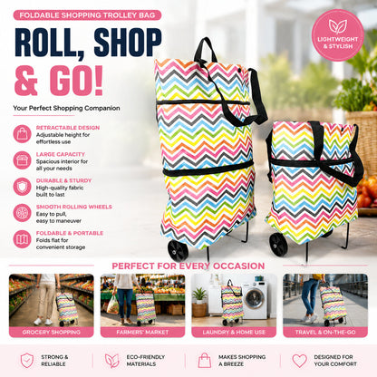 🛒2-in-1 Foldable Shopping Cart with Wheels