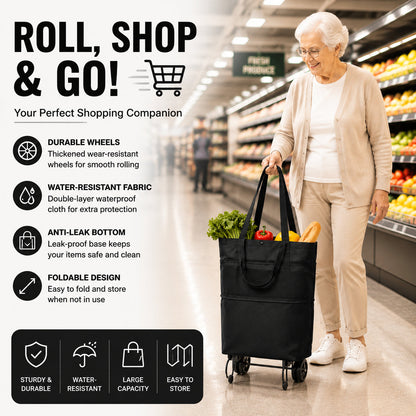 🛒2-in-1 Foldable Shopping Cart with Wheels