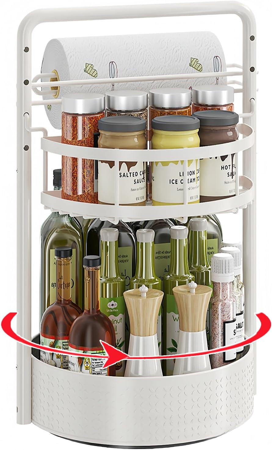 360° Rotating Spice Rack Organizer with Paper Towel Holder