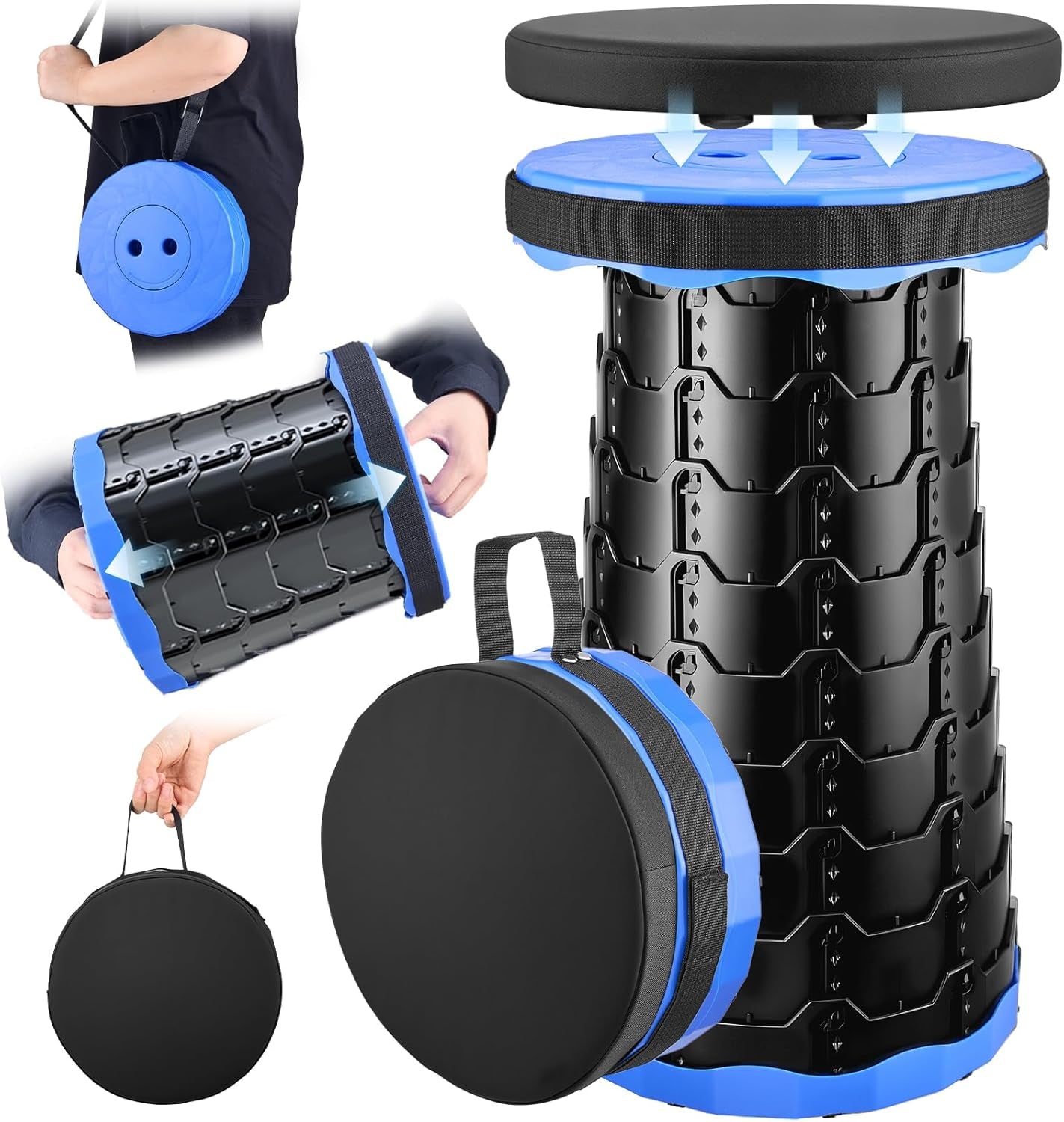 Upgraded Collapsible Stool with Cushion, Camping Stools for Outdoor Camping Travel Hiking Fishing