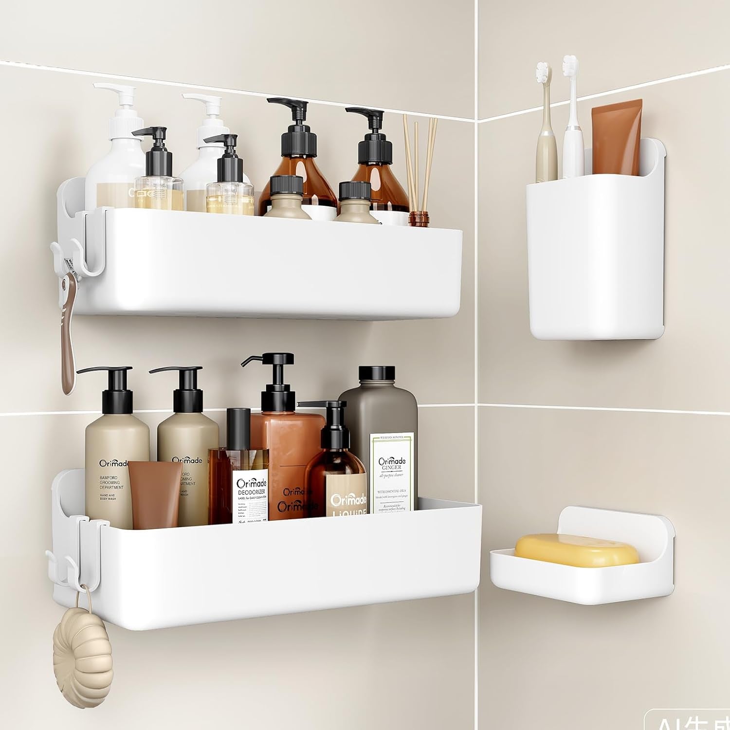 No-Drill Shower Caddy Organizer Set
