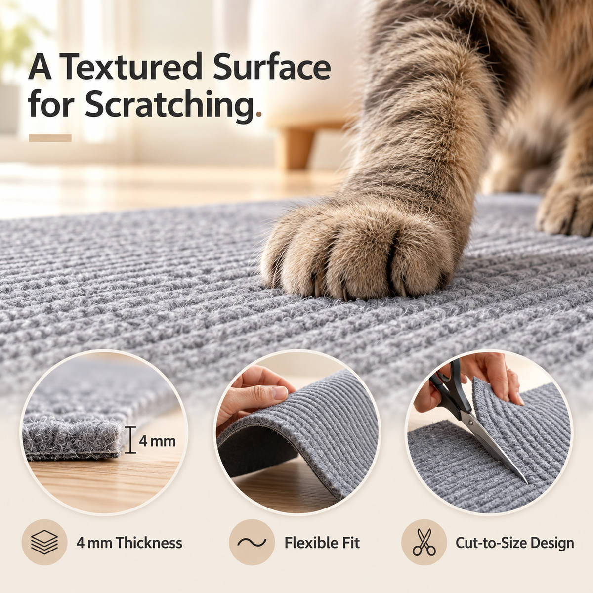 ⌛Limited-Time 50% Off🔥Self-Adhesive Cat Scratching Mat – Cut-to-Fit Furniture Protector