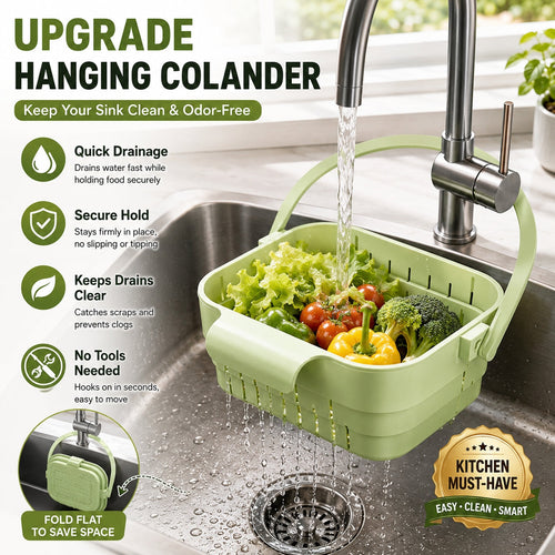 🧺Retractable Hanging Colander | No-Touch Scraps, Quick Draining & Fold-Flat Storage