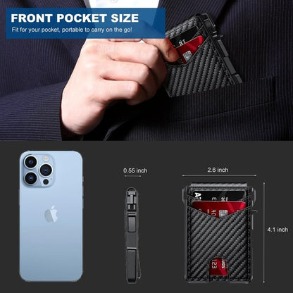 ✨Slim Wallet for Men with Pop-Up Aluminum Case, RFID Blocking & Money Clip | Minimalist Leather Bifold Card Holder